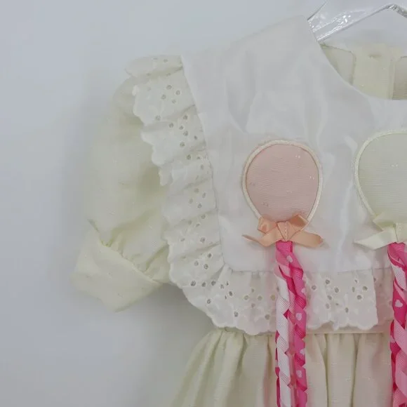 VTG Frankie Girls 4 Ivory Puffy Balloon Bibbed Dress Eyelet Lace Trim Collar